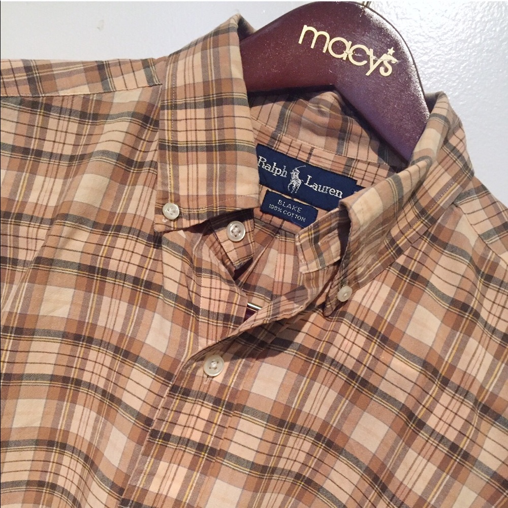 EUC Ralph Lauren Brown and tan Oxford Shirt size L